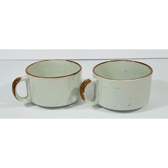 Vintage Korean Ceramic Stoneware Soup Mugs Floral Design Hand-Painted Brown & Wh - Picture 13 of 15